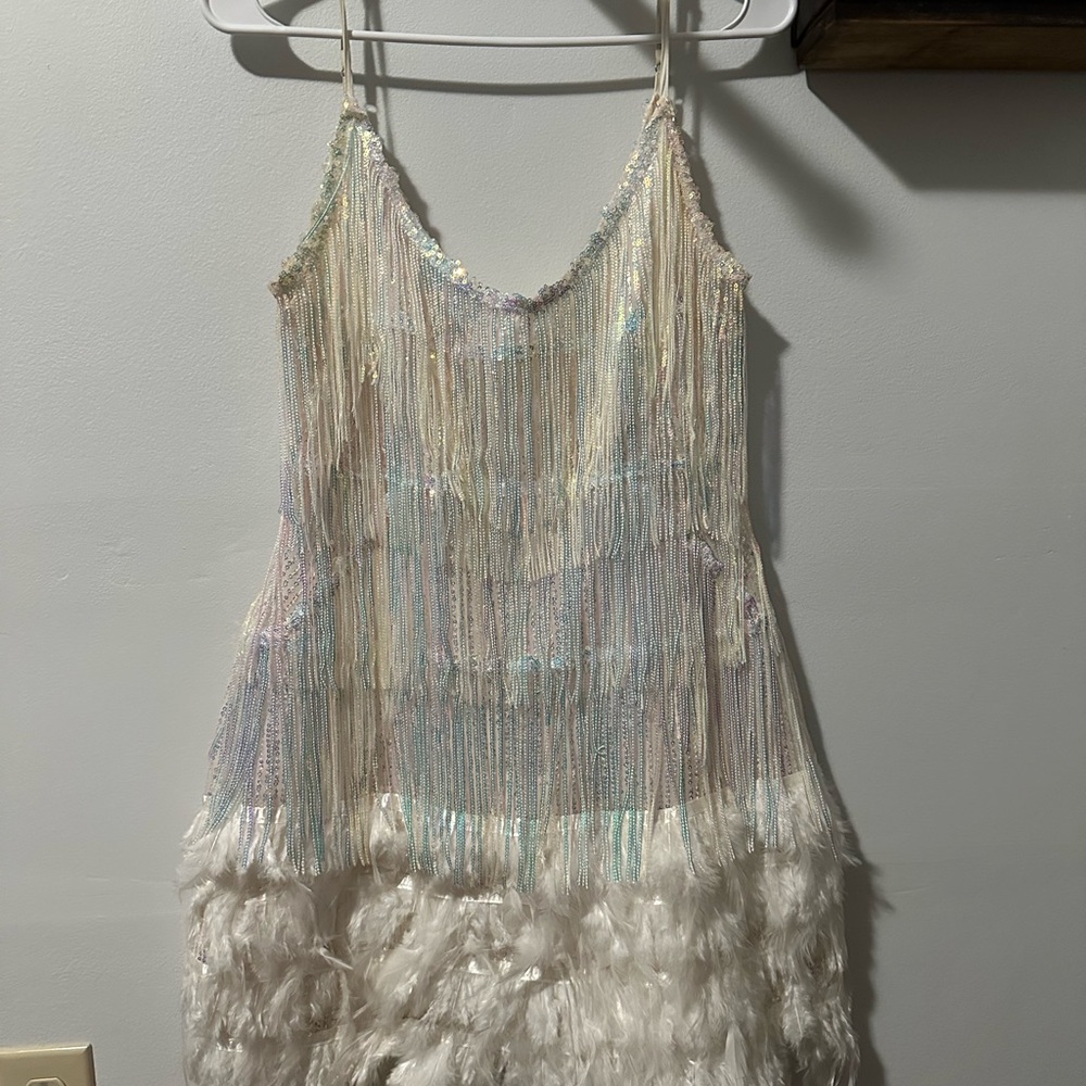 Sequin Fringe Dress with Feather Hem